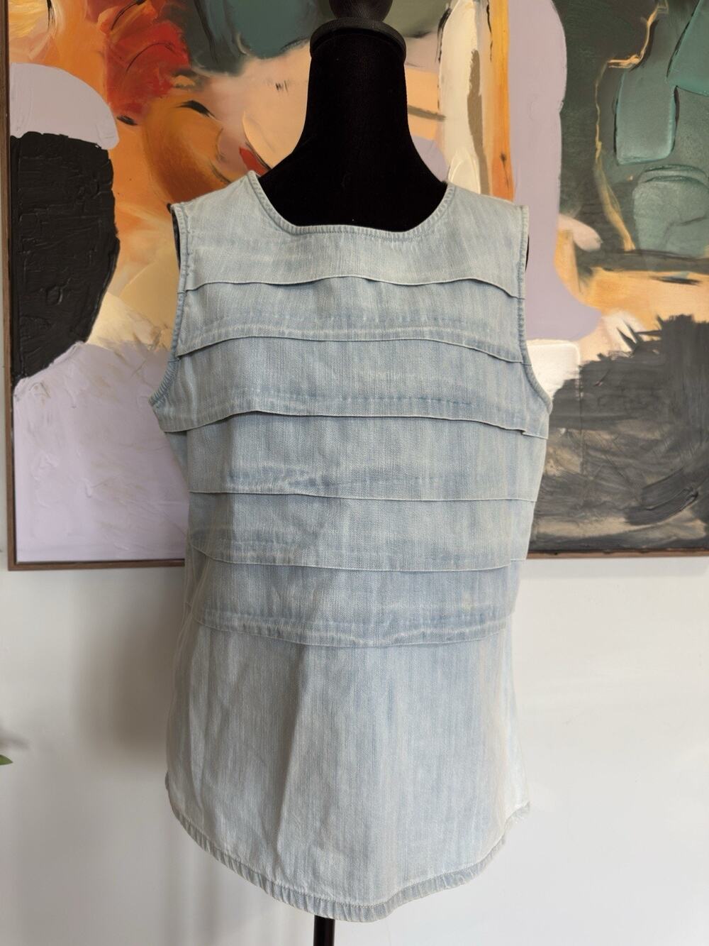 Vineyard Vines Chambray Denim Tiered Top Women's Size 8 Boho Casual Minimalist